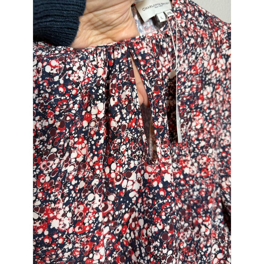 NWT Charlotte Brody Keyhole Blouse Red Marble Size Large - Picture 11 of 13